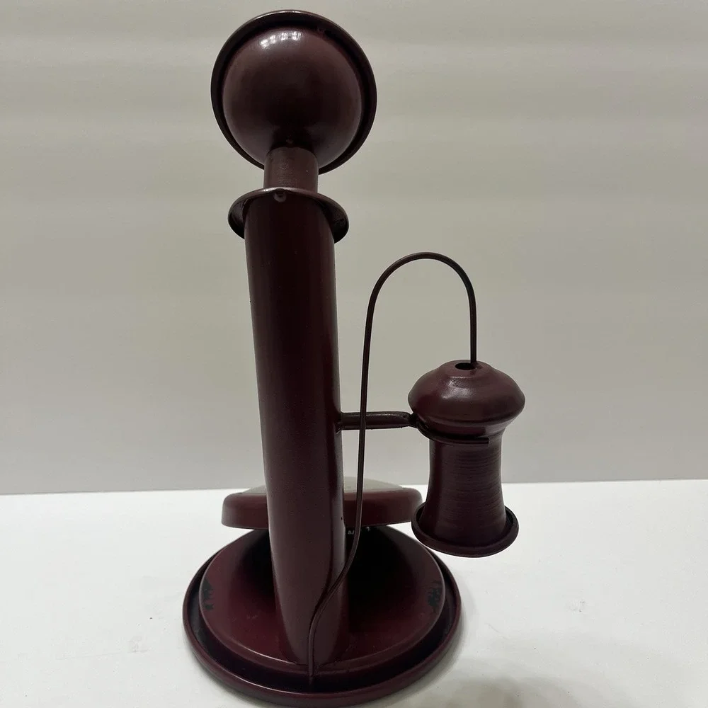 Vintage-Style Clock Red Antiqued Candlestick Phone Shaped Metal Distressed 13